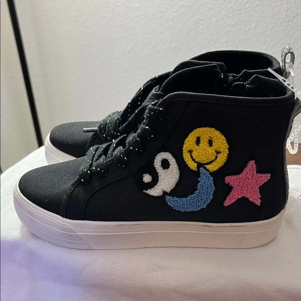GB Girls Black High-Top Sneakers with Colorful Patches